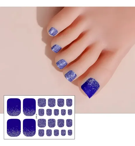 Tiras De Gel Para Pies Autoadhesivas 22u Sin Lampara Uv Azul Silver Glitter