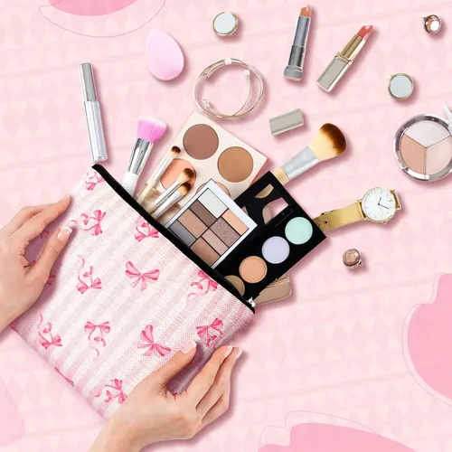 Bolsa De Maquillaje Kacctyen Coquette Bow De Lino Rosa, Paqu