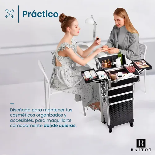 Maletin Desmontable Maquillaje 4 En 1 Profesional Carro Negro Raitot