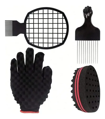 Juego De Peinetas Afro De 4 Piezas Con Esponja Y Púa De Meta