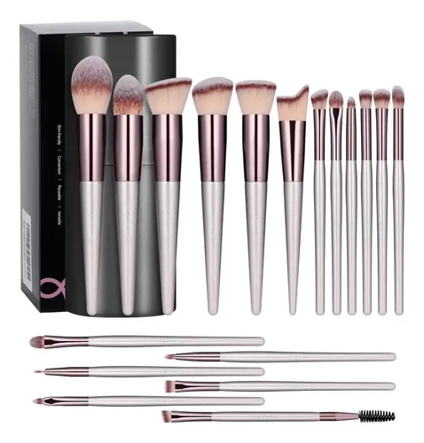 Set De 18 Pinceles Y Brochas Maquillaje Profesional Estuche Champagne