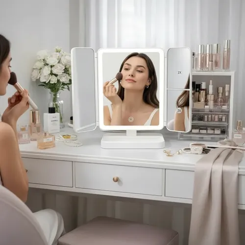 Espejo Con Aumento Y Luz Led 3 Tonos Para Maquillaje