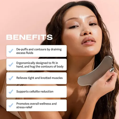Gua Sha Metal Para Masaje Facial Y Corporal Con Funda
