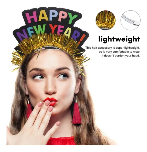 2pcs Vinchas Decorativas Feliz Año Nuevo Fiesta Gold With Multicolor Text