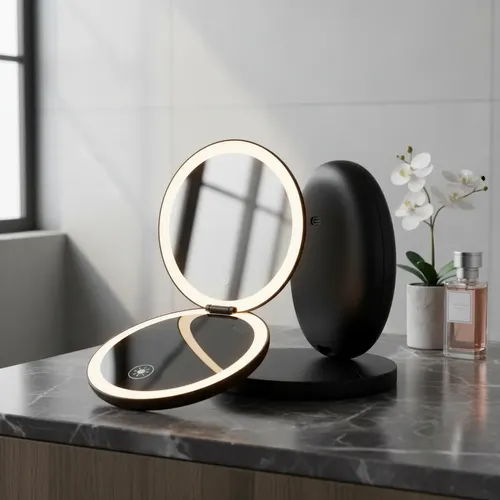 Espejo De Maquillaje Portátil Con Luz Led Recargable Lt