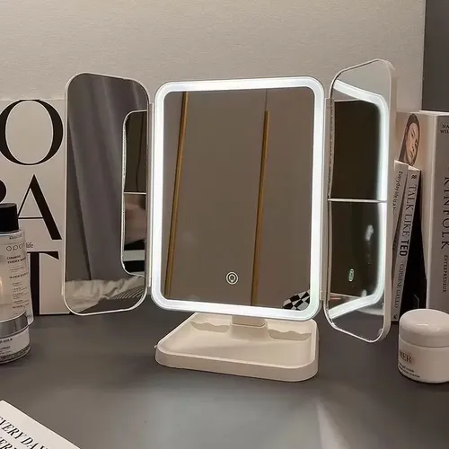 Espejo De Maquillaje Pantalla Táctil Luz Led Recargable Zoom