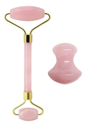 Set Facial Rodillo Y Gua Sha Cuarzo Rosa Y Jade