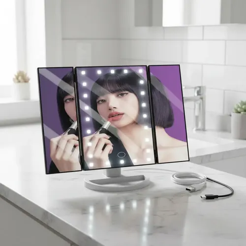 Espejo Tríptico Para Maquillaje Con Luz Led Y Aumento