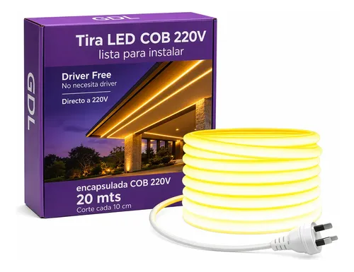 Tira Led 5m Cob 220v Directo Sin Driver Exterior Con Enchufe