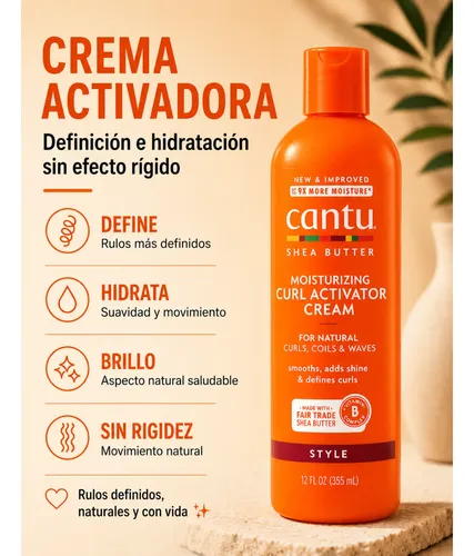 Crema Activadora Cantu +gel +gorro Plopping Antifrizz Rulos