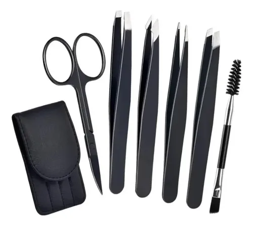 Set De 6 Pinzas Y Recortador De Cejas De Acero Inoxidable