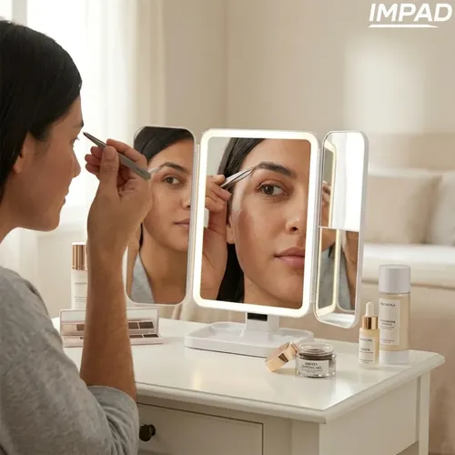 Espejo Maquillaje Led Tactil Triple Aumento Recargable Impad