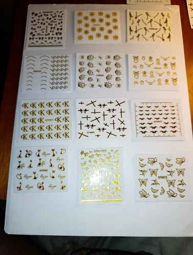 90 Stickers Para Uñas Dorados Y Plateados