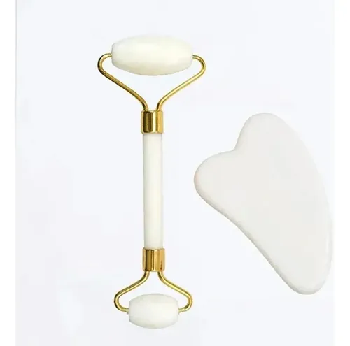 Set Roller Sha Natural Stone Facial & Jade Con Piedras Natur White Set