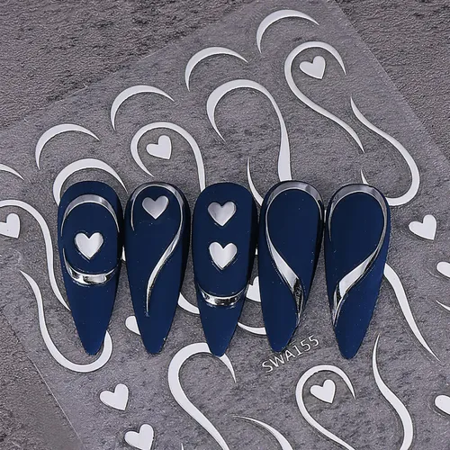 6 Pegatinas Metálicas Para Uñas Con Forma De Corazón Con For