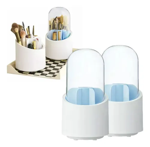 Porta Brochas X2 Giratorio 360 Organizador Capsula Maquillaj Celeste X2