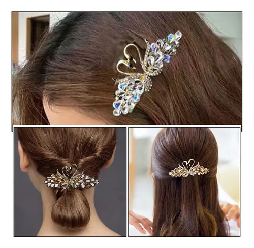 3 Broches De Pelo De Cisne De Cristal Con Diamantes De Imita