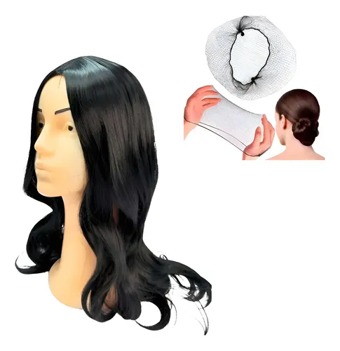 Peluca Kanekalon City Girl Negra 65cm Con Redecilla Ajustable