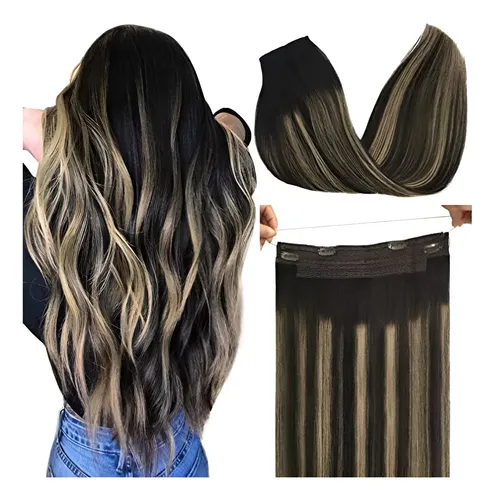 Extensiones De Cabello 100% Natural 60cm Con Clips Y Vincha Color Negro Balayage #1b/19/1b