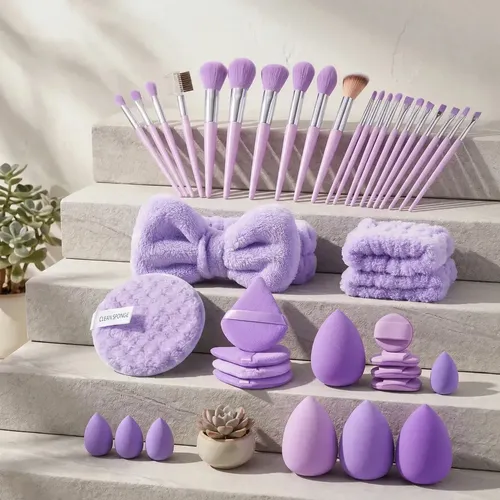 Set 46 Piezas Brochas Y Esponjas Maquillaje