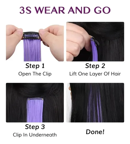 Extensiones De Cabello Mechas Azules 60cm Con Clip 12u Azul