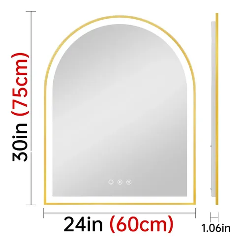Espejo Led De Baño Oumusu, Arqueado, 24 X 30 Cm, Luz Dorada