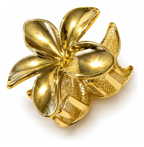 Hebilla Broche Pelo Flor Dorado Elegante Accesorio Mujer