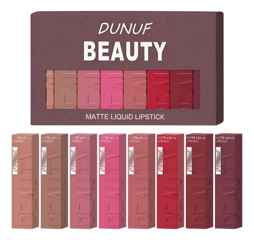 Set De Labiales Mate A Prueba De Agua Dunuf, 8 Piezas