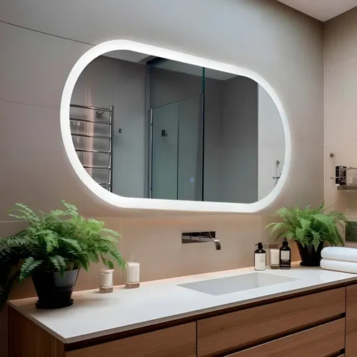 Espejo Ovalado Con Lampara Luz Led Táctil Baño Living 120cm Marco Luz Cálida