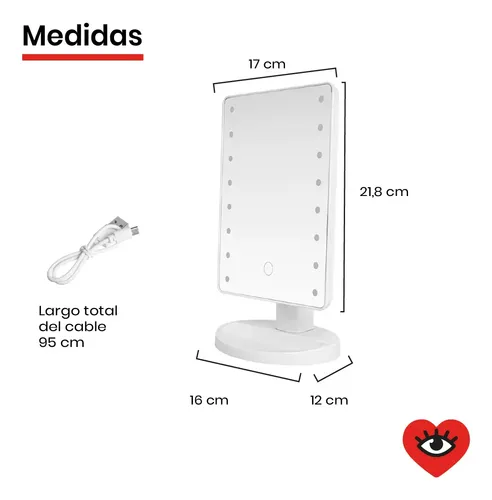 Espejo Maquillaje Tactil Luz Blanco Frio Usb Pilas Veoquiero Blanco