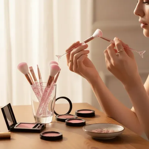 Brochas Pinceles Set X10 Maquillaje Mango Sirena C/brillo