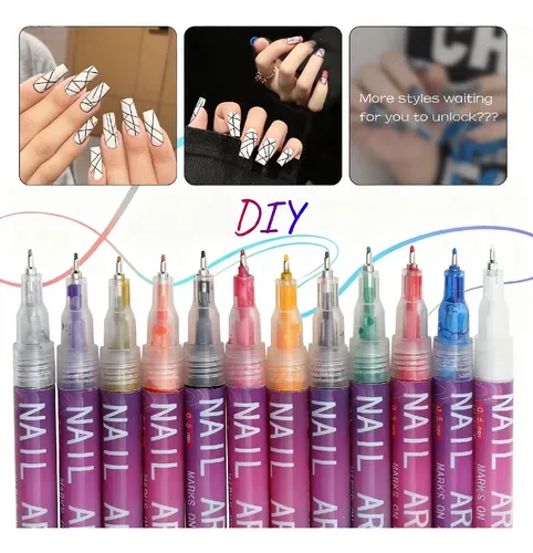 12 Colors Nail Art Pens Set, Nail Art Markers With Gel ..