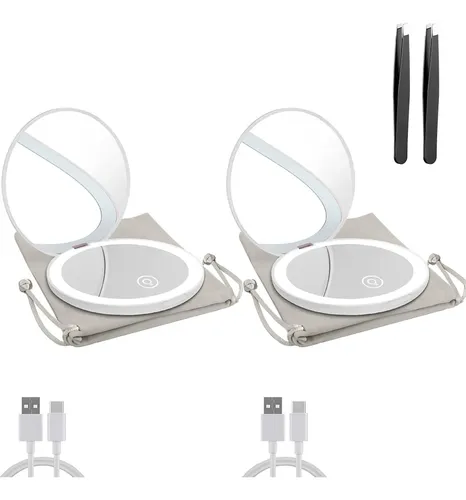 Espejo Compacto Milishow Con Luz Led Y Aumento 1x/10x Blanco