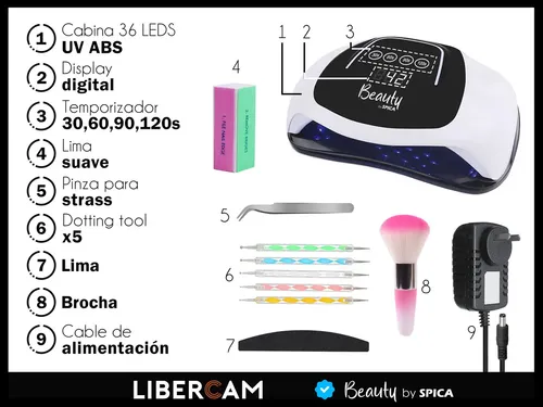 Cabina LED UV 96W BEAUTY BY SPICA S-260 Uñas Gel Manos Pies Base Imantada