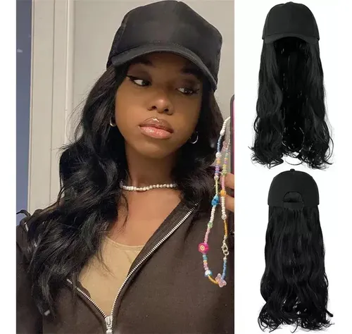 Jf 2025 . Peluca Artificial Con Visera For Mujer, Pelo Largo