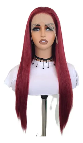 Peluca Lace Front Adiolacba Premium Símil Natural 70 Cm Tamaño De La Base Regulable Tono Rojo Borgoña