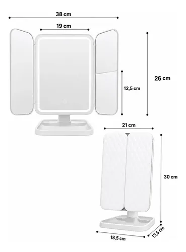 Espejo Led Triple Maquillaje Zoom Recargable Táctil Xr-3300