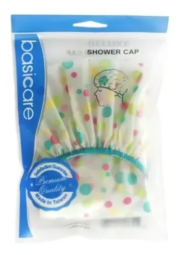 Cofia De Baño Basicare Plástica Blanca Con Lunares Reutilizable Ducha