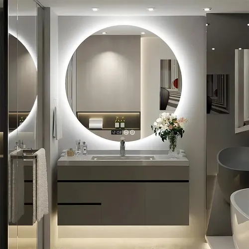 Espejo de Baño Redondo con Luz LED, 60 cm, Antivaho y Táctil