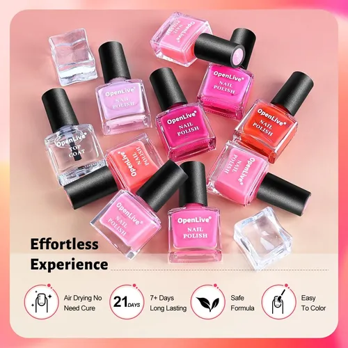 Set De Esmaltes Openlive 12 Piezas Rosa 5 Ml Base Y Top Coat