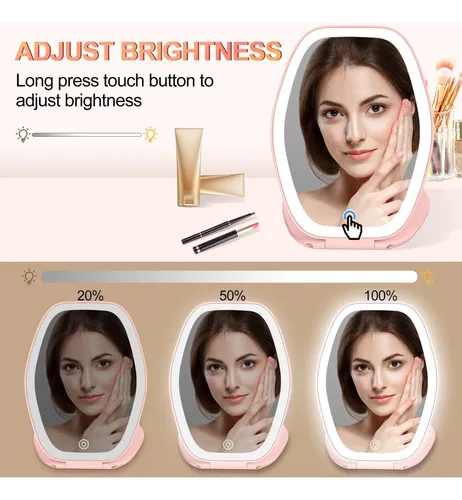 Espejo De Maquillaje De Viaje Con Luz: Espejo Portátil Con 3
