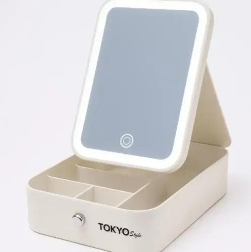 Espejo Led Porta Cosmeticos Usb Funda Simil Cuero