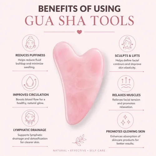 Set Rodillo Facial Y Gua Sha Cuarzo Rosa Masajeador