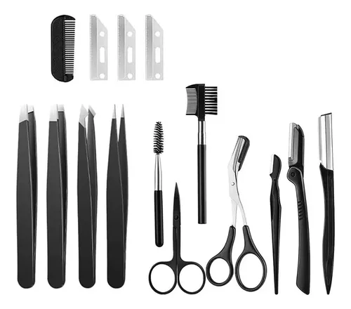 Kit Tijeras Cejas 15en1 Recortadora Pinzas Cepillo