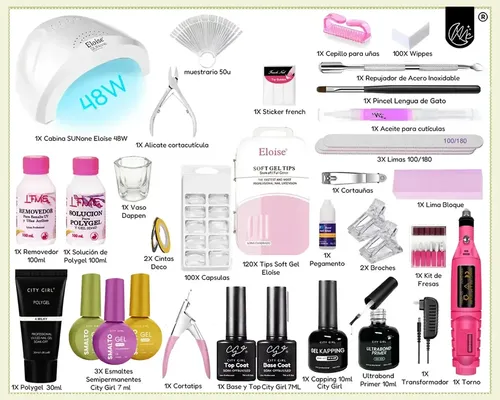 Kit Uñas Completo Esmaltado Semipermanente Polygel Cabina