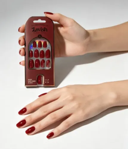 Kit 24 Uñas Postizas Lavish Color Bordó Press On Gel