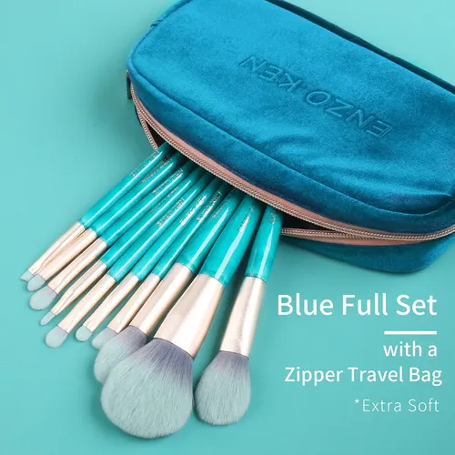 Set De Brochas De Maquillaje Enzo Ken Blue Con Funda Vegan P