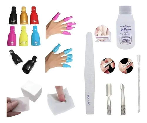 Kit Remov. Uv Esmaltes Semipermanentes Broches Wipes Gel
