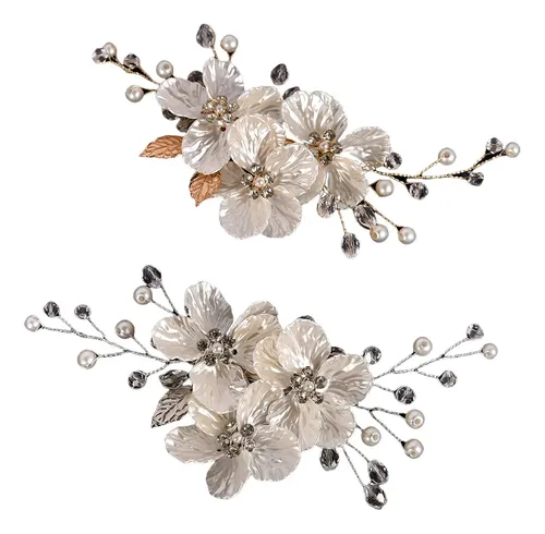 J .diadema De Novia Con Flores Blancas Y Peine Accesorios J