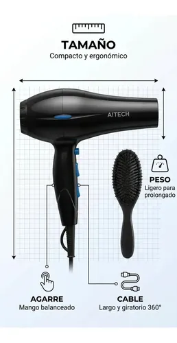 Secador Pelo Ionizador Profesional Iones Negativos Anti Frizz Brillo Sedoso Cabello Brillante Liviano Compacto Salon Peluqueria Hogar Cuidado Capilar Ergonomico Termico Potente Eficiente Belleza Negro